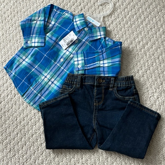 NWT - Plaid Poplin 2 piece outfit set.  Size 9-12 months. - Picture 1 of 9